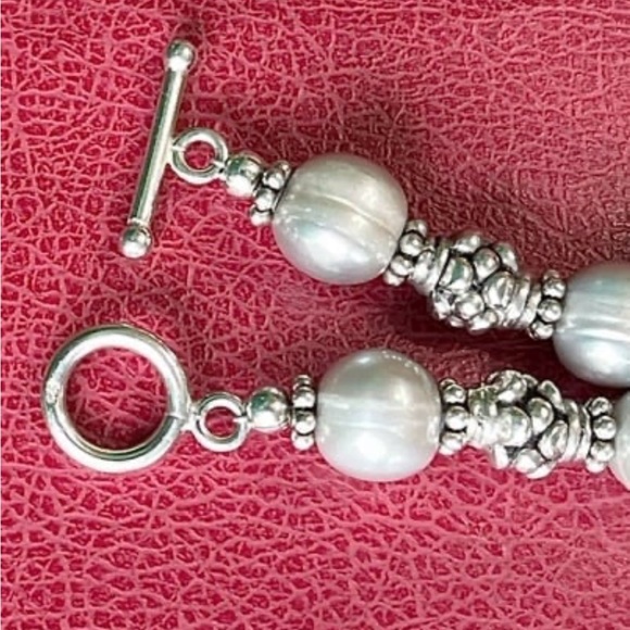 Boho Sterling Silver Freshwater Pearl Toggle Bracelet 8” length - Picture 2 of 7